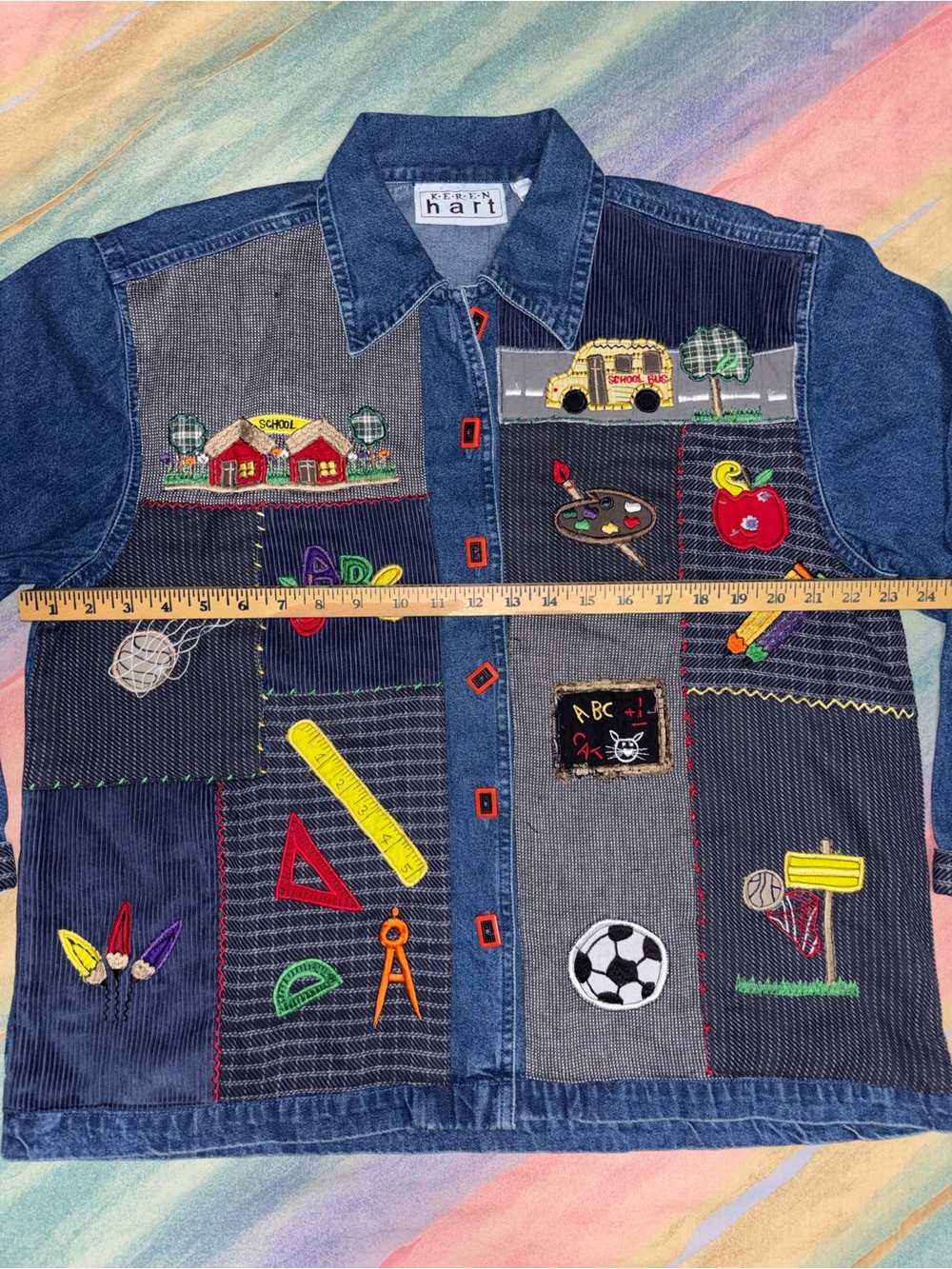 Vintage Keren Hart Denim Button Jacket Teacher Back To School Retro size L - Picture 5 of 7